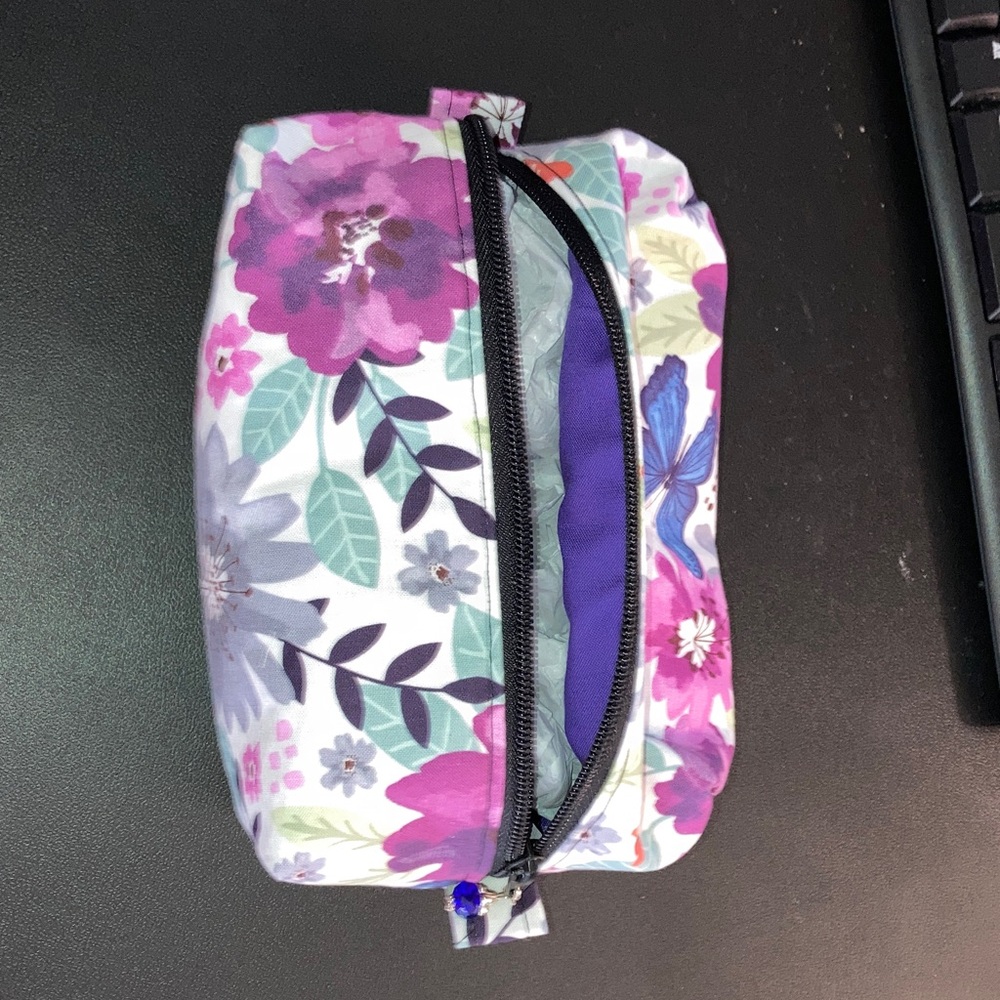 Floral Print Everything Bag with Zipper Purple Red Black Purple charm dangle